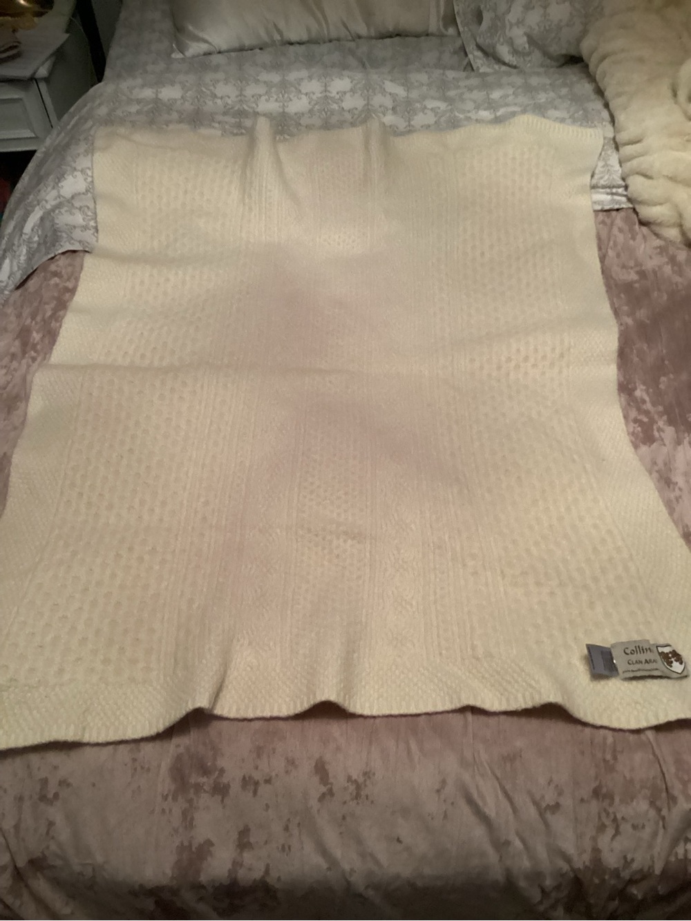 Aran Knit Irish 100% Merino Wool Textured Accent Blanket